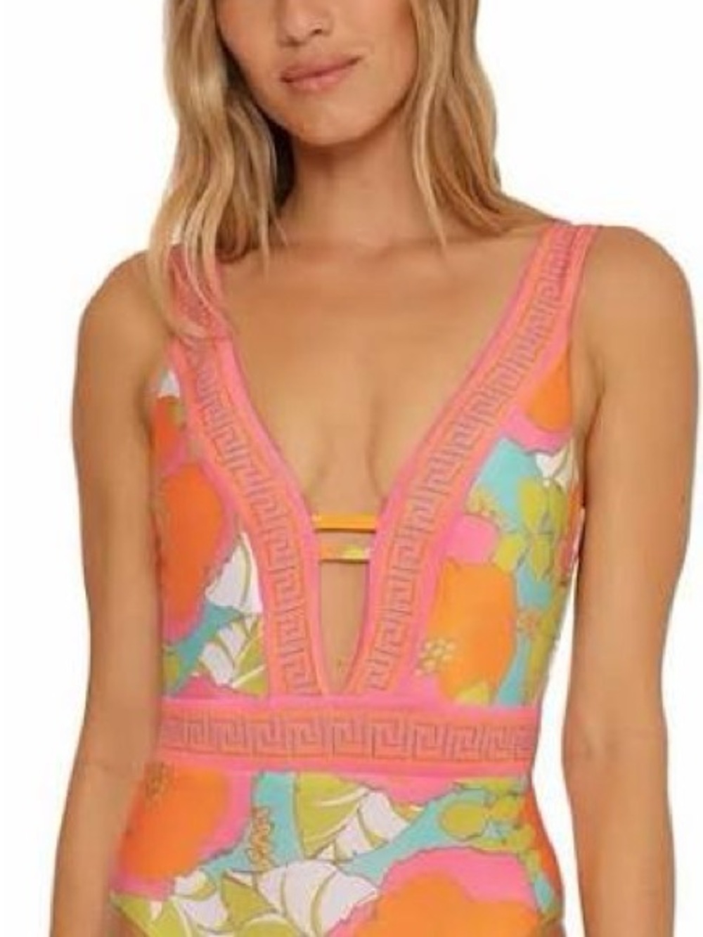 Trina Turk Pink One-Piece Swimsuit with Orange Trim